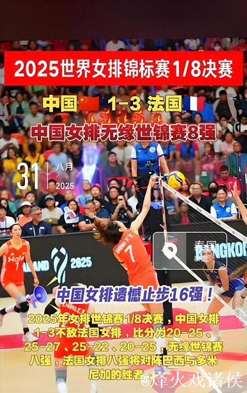 中国女排1-3惜败法国女排 无缘世锦赛前八